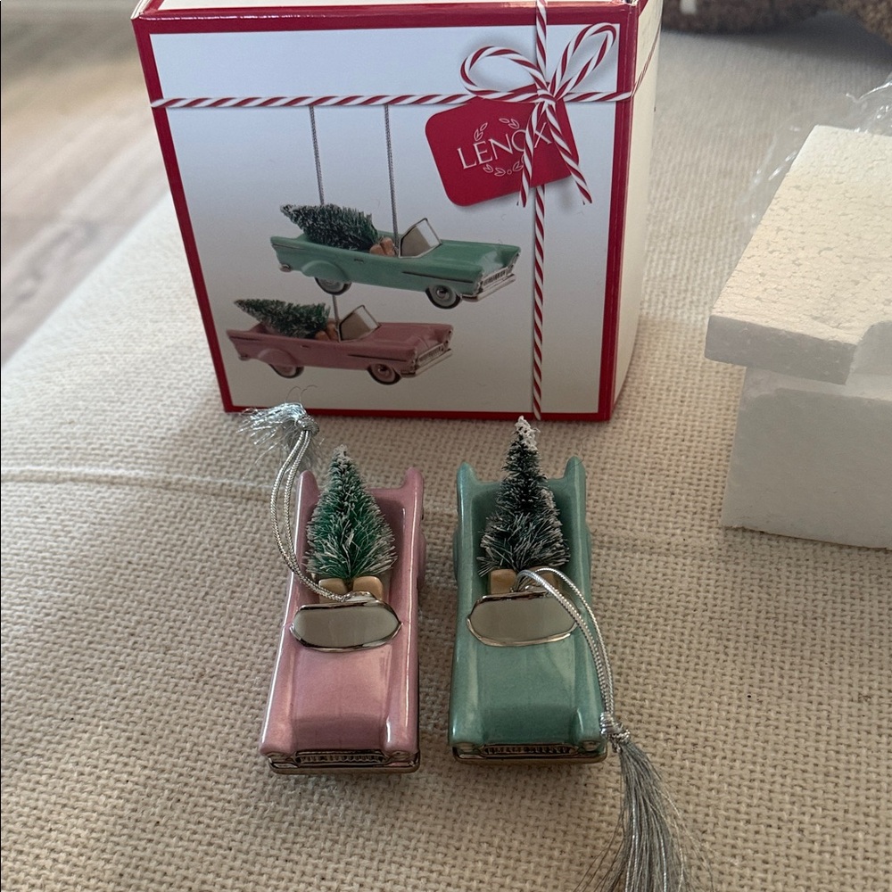 Lenox retro vintage ceramic Pink and blue turquoise  Car Ornaments
